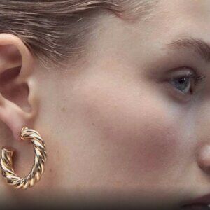 Zara Medium Gold Tone Spiral Hop Earrings. NWT